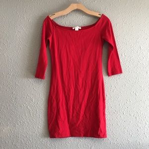💛 Red Fitted Bodycon Mini 3/4 Sleeve Dress